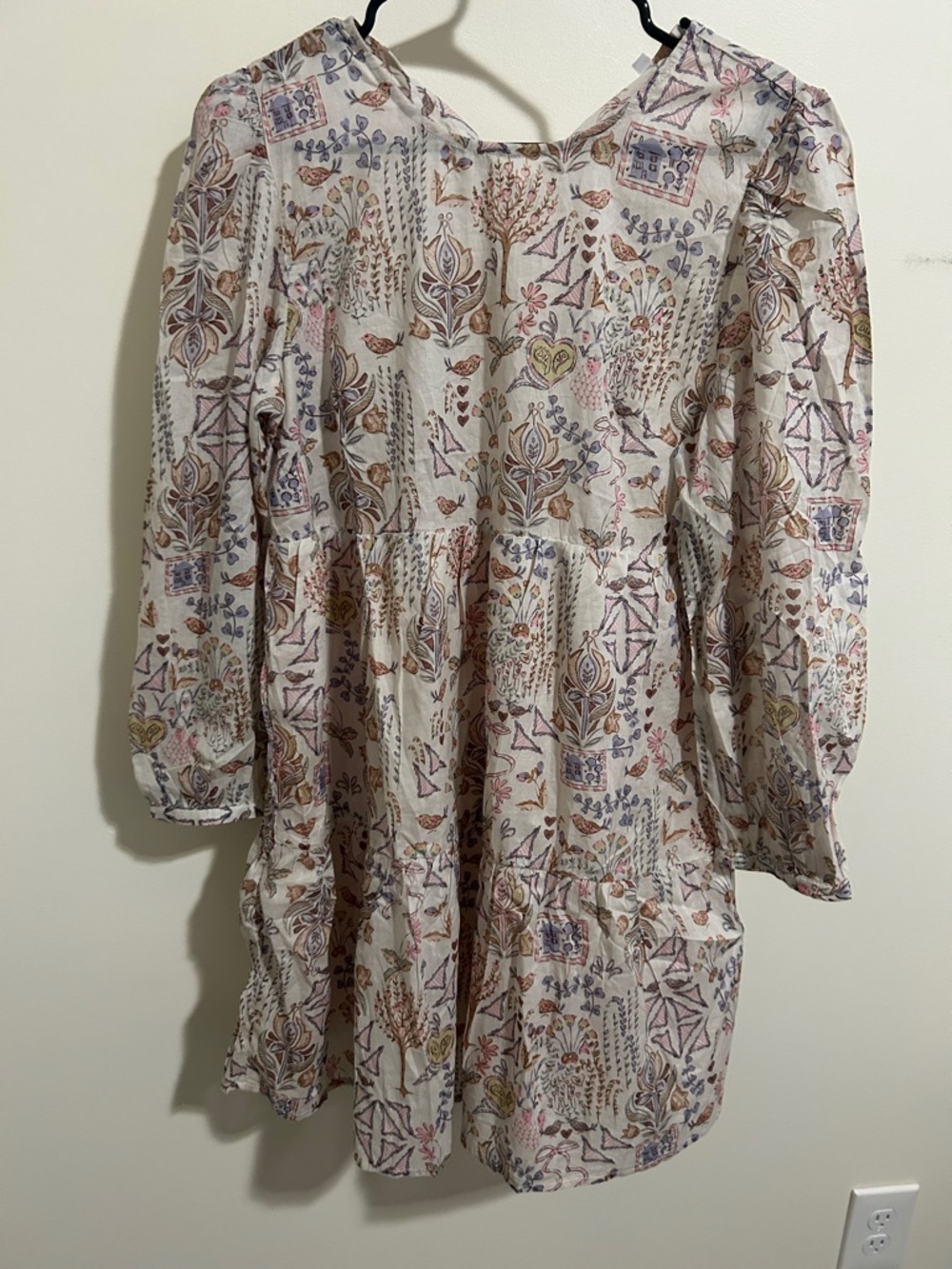 New! Olivaceous Dress Boho Pattern Novelty Bird  Print Floral Prairie Coquette